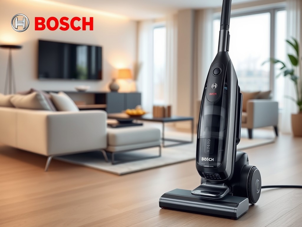 Bosch vacuum cleaner showcasing innovative design and efficient performance in a modern home setting.