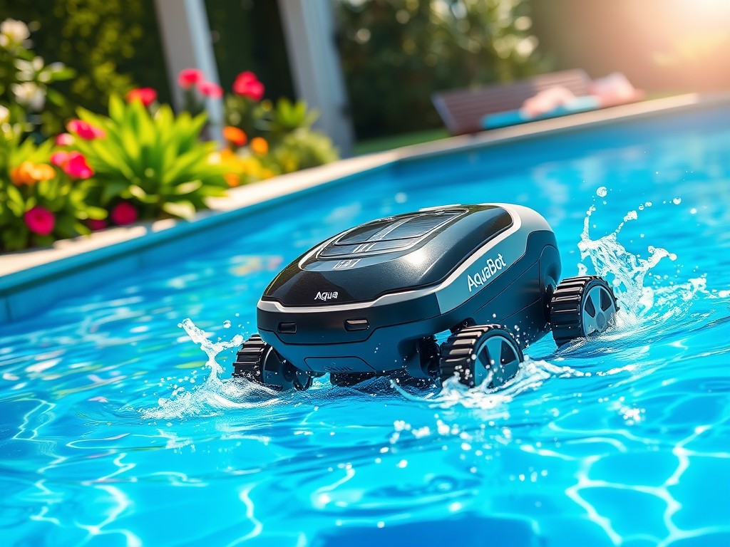 Image of the Aqua Products AquaBot Pool Rover, featuring its robotic design and advanced cleaning capabilities for pools and spas.

