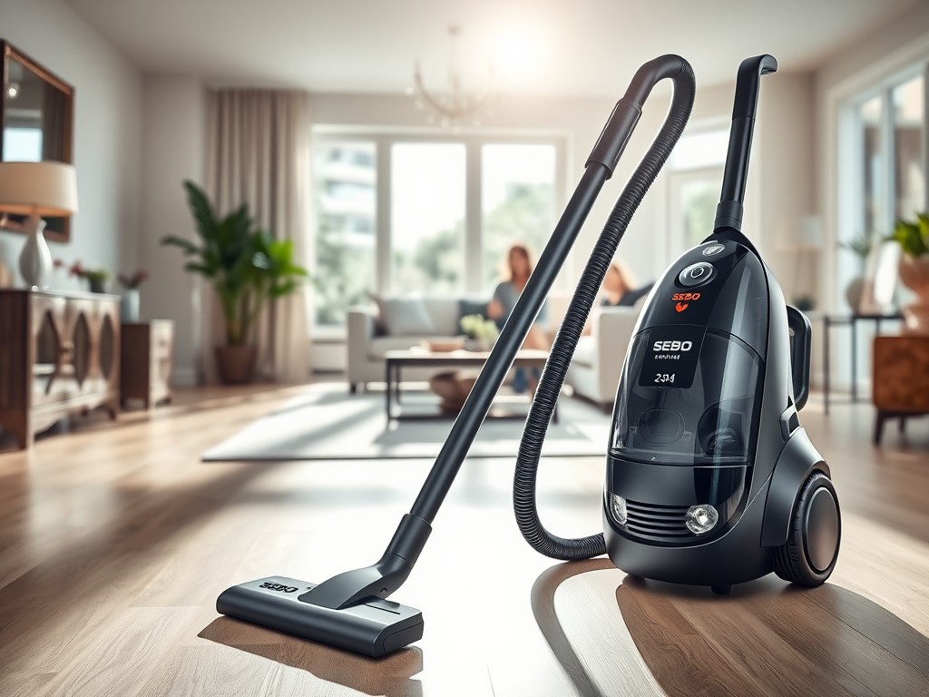 SEBO vacuum cleaner demonstrating professional-grade performance in a stylish home environment.