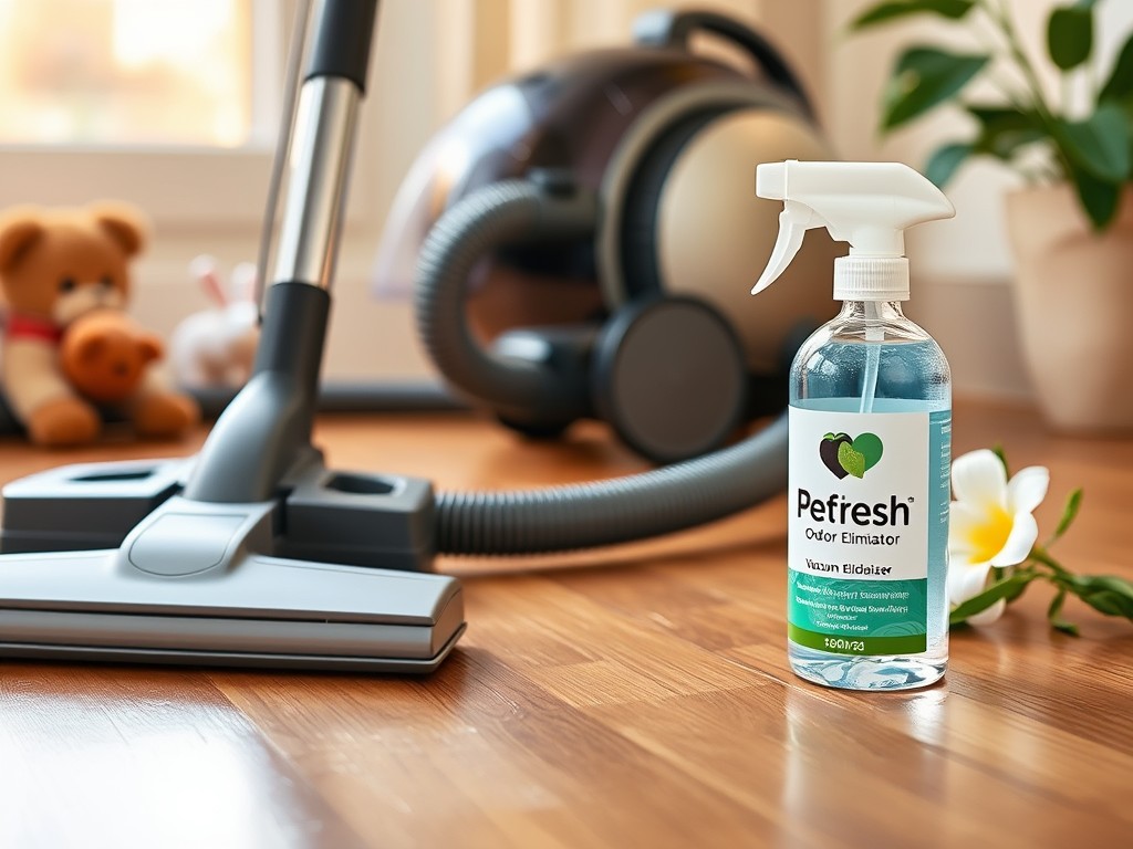 PetFresh Odor Eliminator, a vacuum cleaner deodorizer designed to neutralize pet odors and keep your home smelling fresh.