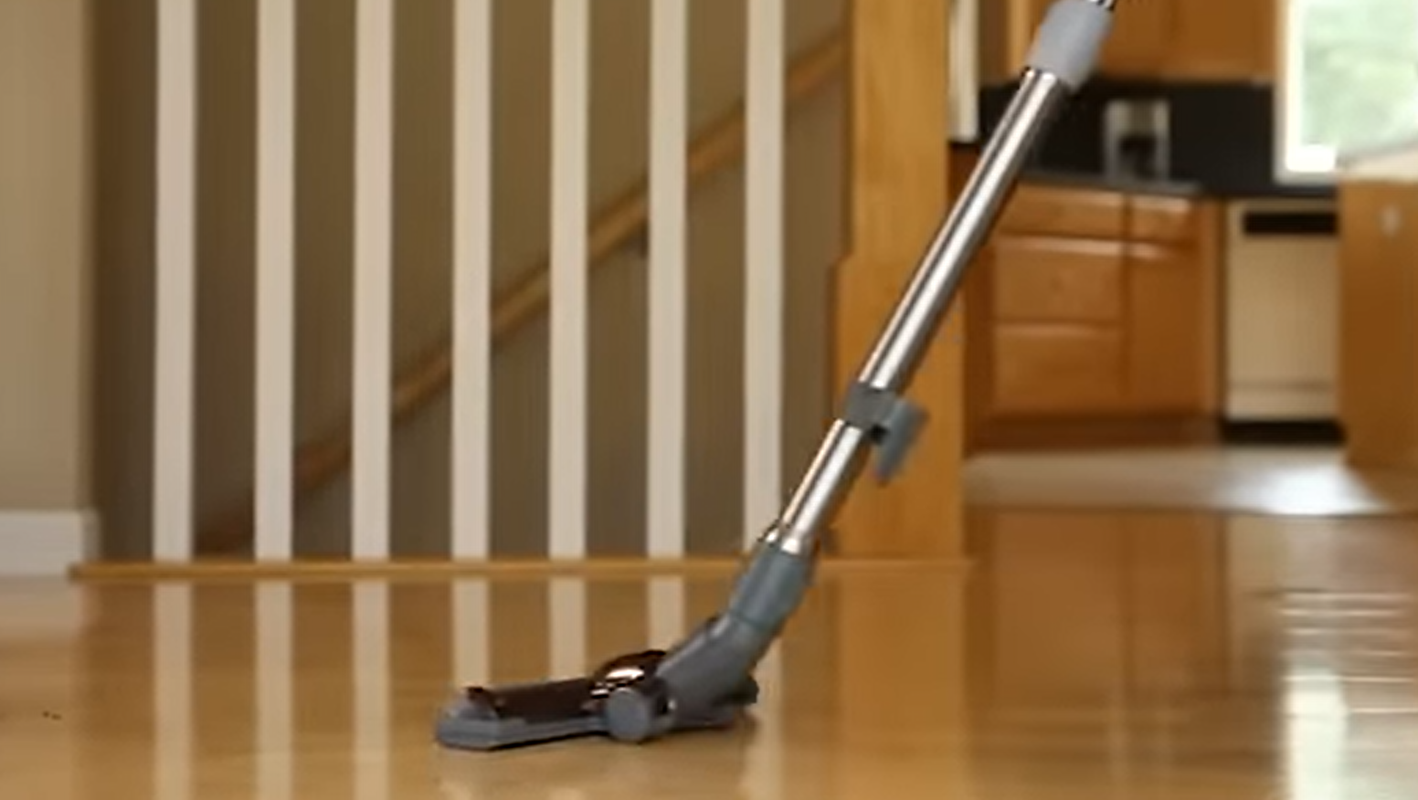 Vacuuming a hardwood floor