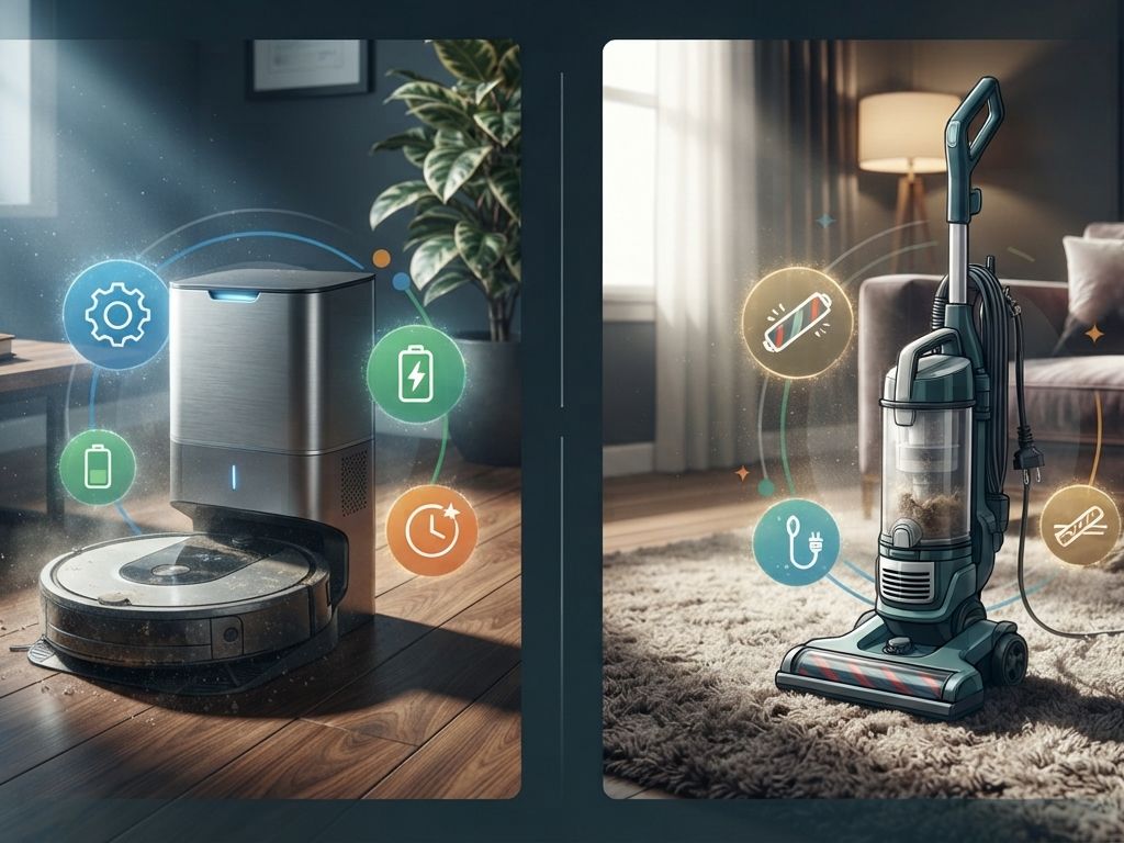 Robot vacuum vs upright vacuum for different cleaning tasks