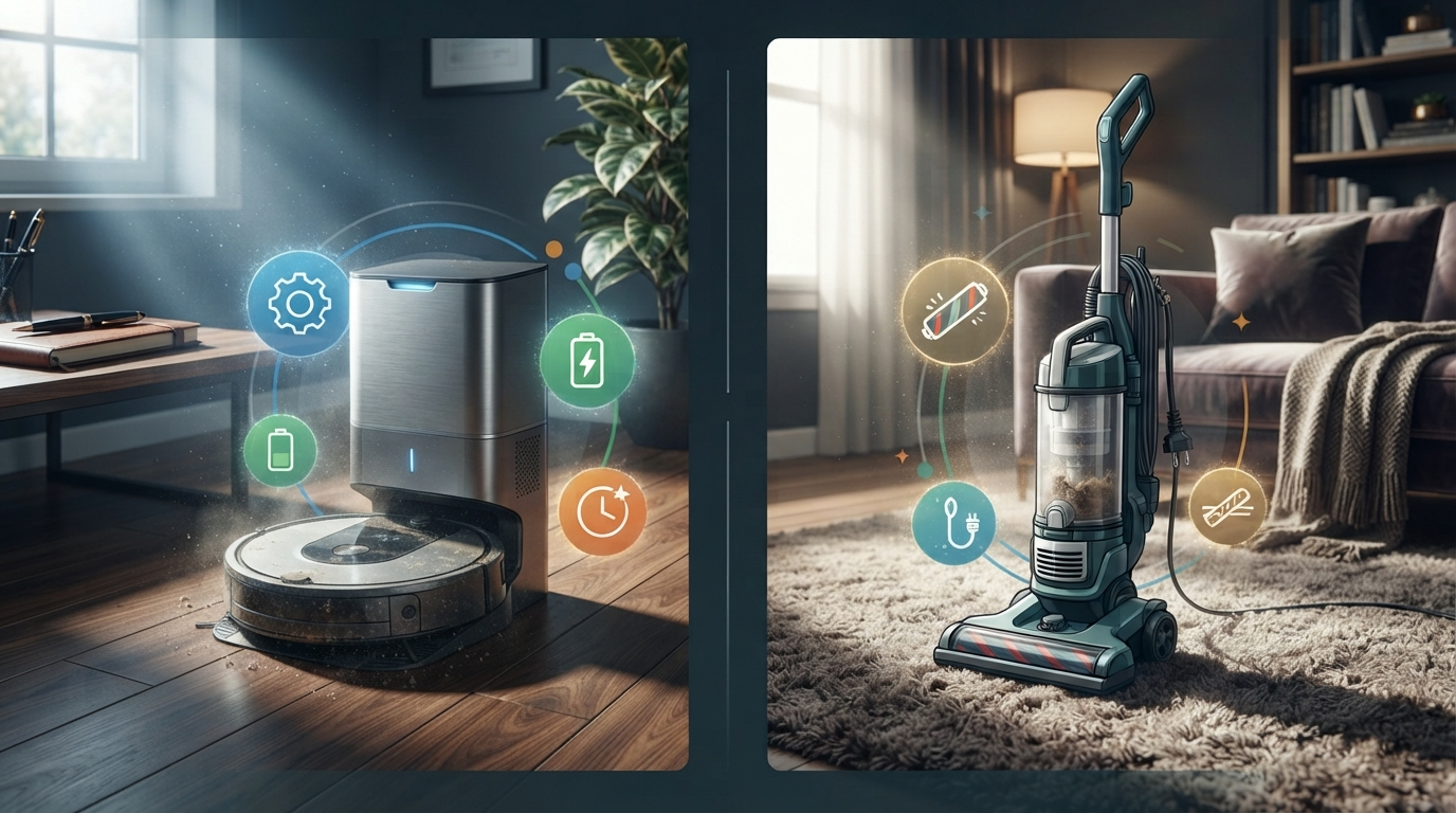Robot vacuum vs upright vacuum for different cleaning tasks